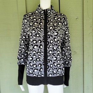 RACHEL ZOE Gray Leopard Knit Zip Front Cardigan Sweater Large